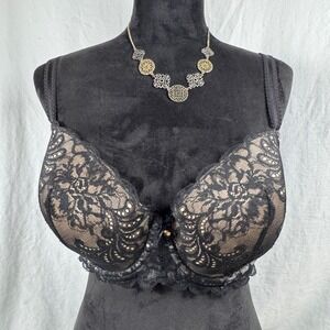 Women's Le Mystere Lace Underwire Bra Full Coverage 38DDD Black